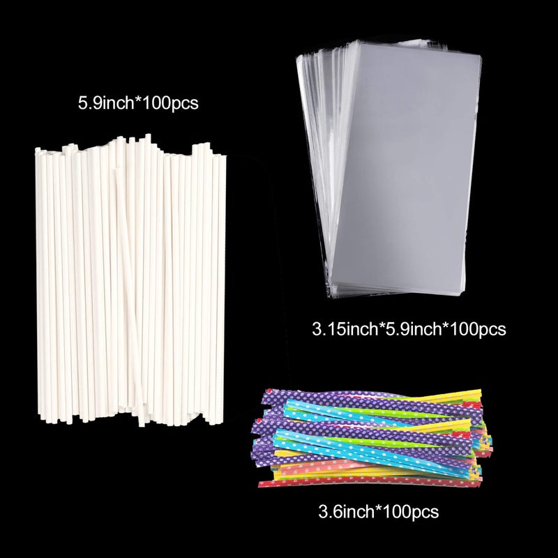 Repinsta Lollipop Cake Pop Treat Bag Set Including 100pcs Parcel Bags, Papery Treat Sticks, Colorful Metallic Twist Ties for Making Lollipops, Cake Pops, Candies, Chocolates and Cookies - Image 2